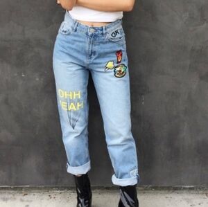 Zara Light Blue Sequin Embriodered Patchwork Boyfriend Jeans Size 4